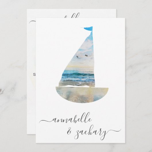 *~* Ocean Sea BOAT UAWG - Beach QR AR7 Wedding in Einladung (Vorne/Hinten)