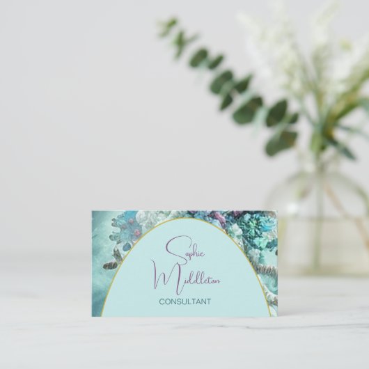 Ocean Sea Coral Blue Elegante Business Card Visitenkarte (Stehend Vorderseite)
