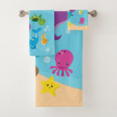 Ocean Sea Friends Niedlicher Cartoon Mermaid & Tre Badhandtuch Set (Insitu)