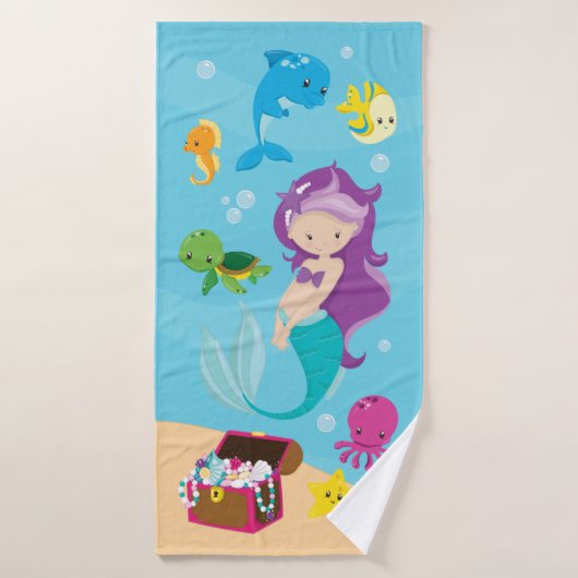 Ocean Sea Friends Niedlicher Cartoon Mermaid & Tre Badhandtuch Set (Badehandtuch)