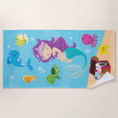 Ocean Sea Friends Niedlicher Cartoon Mermaid & Tre Strandtuch (Vorderseite)