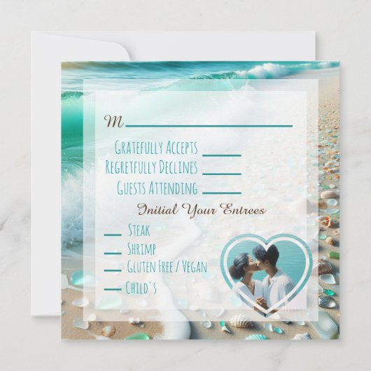 Ocean Sea Glass Coastal Foto Hochzeit RSVP Einladung (Rückseite)