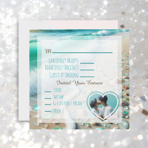 Ocean Sea Glass Coastal Foto Hochzeit RSVP Einladung