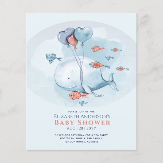 Ocean Sea Life BABY SHOWER Blauer Wal Flyer (Vorne)