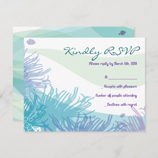 Ocean Sea Life Bat Mitzvah Einladung Antwort Karte (Vorne/Hinten)