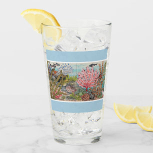 Ocean Sea Life Blue Watercolor Fischkorallen Vinta Glas
