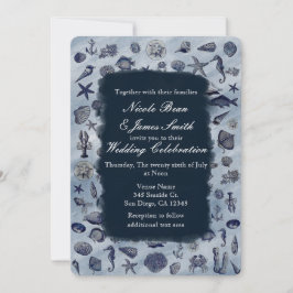 Ocean Sea Life Nautical Seashells Beach Wedding Einladung