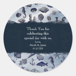 Ocean Sea Life Nautical Seashells Beach Wedding Runder Aufkleber