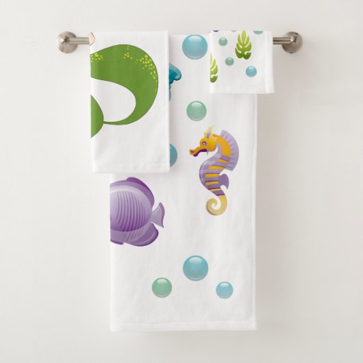 Ocean Sea Life Niedlich Fish Muster Personalisiert Badhandtuch Set (Insitu)
