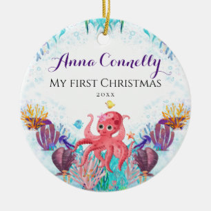 Ocean Sea Octopus Baby 1. Weihnachtsfest farbig Keramik Ornament