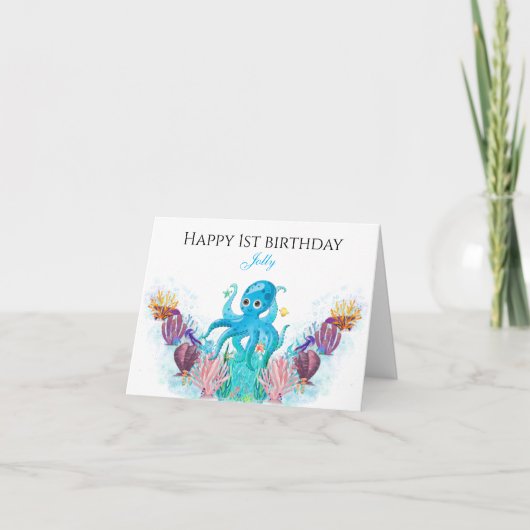 Ocean Sea Octopus Baby Boy Happy Birthday Card Karte (Vorderseite)
