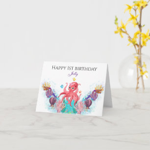 Ocean Sea Octopus Baby Happy Birthday Karte