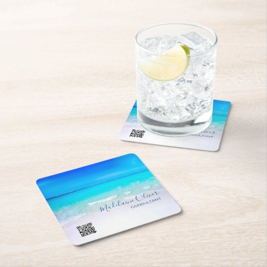 Ocean Sea QR Code Blue Square Rechteckiger Pappuntersetzer (Vor Ort)