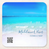 Ocean Sea QR Code Blue Square Rechteckiger Pappuntersetzer (Vorderseite)