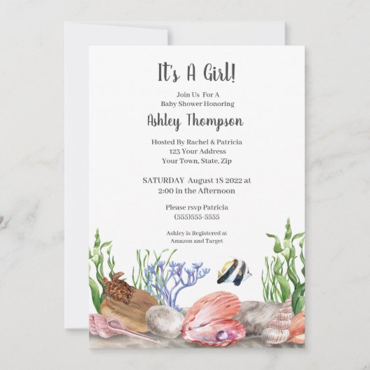 Ocean Sea Turtle Girls Kinderdusche Einladung (Vorderseite)