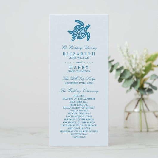 Ocean Sea Turtle, Sea Blue Beach Hochzeitsprogramm Programm (Stehend Vorderseite)