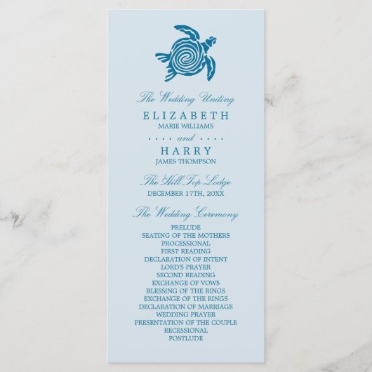 Ocean Sea Turtle, Sea Blue Beach Hochzeitsprogramm Programm (Vorderseite)