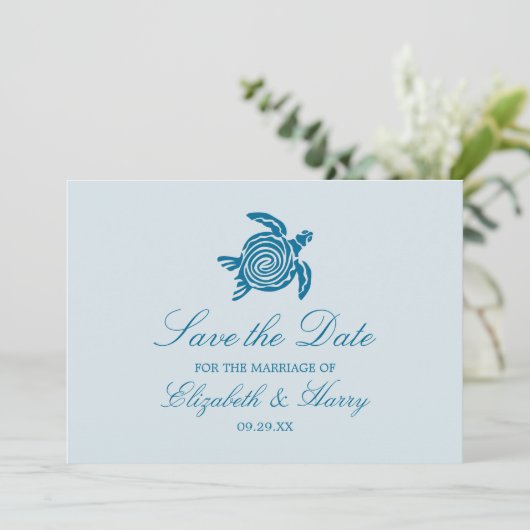 Ocean Sea Turtle, Sea Blue Beach Wedding Save The Date (Stehend Vorderseite)