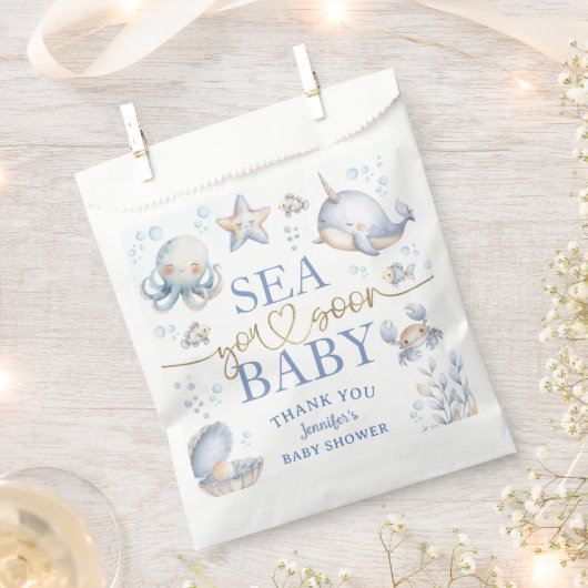 Ocean Sea You Soon Baby Shower Boy Blue  Geschenktütchen (Ausgeschnitten)