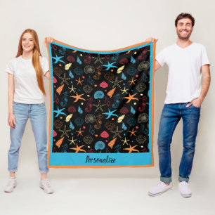 Ocean Seashell Starfish & Seepferd Beach Pattern Fleecedecke