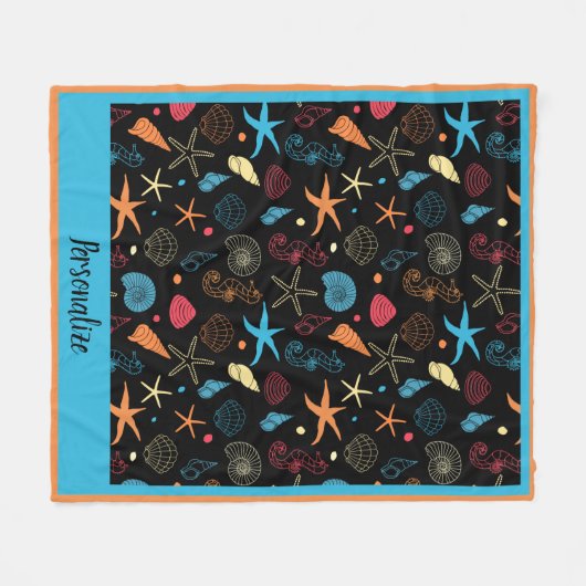 Ocean Seashell Starfish & Seepferd Beach Pattern Fleecedecke (Vorderseite (Horizontal))