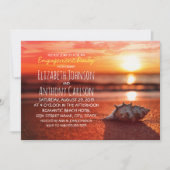 Ocean Seashell Sunset Beach Engagement Party Einladung (Vorderseite)