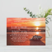 Ocean Seashell Sunset Beach Engagement Party Einladung (Stehend Vorderseite)