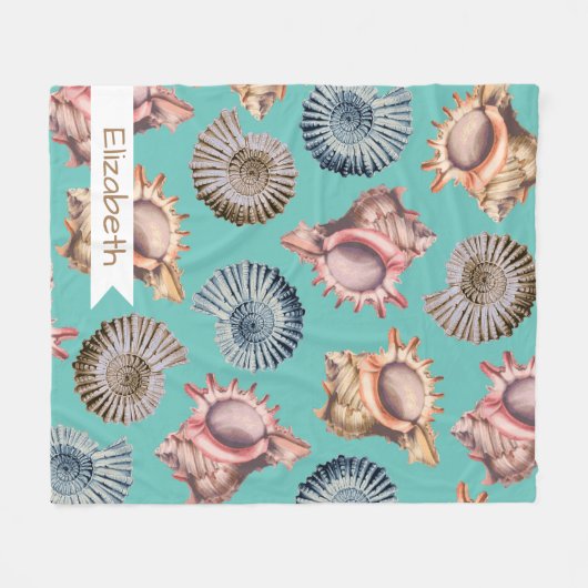 Ocean Seashells - Individuelle Name Fleecedecke (Vorderseite (Horizontal))