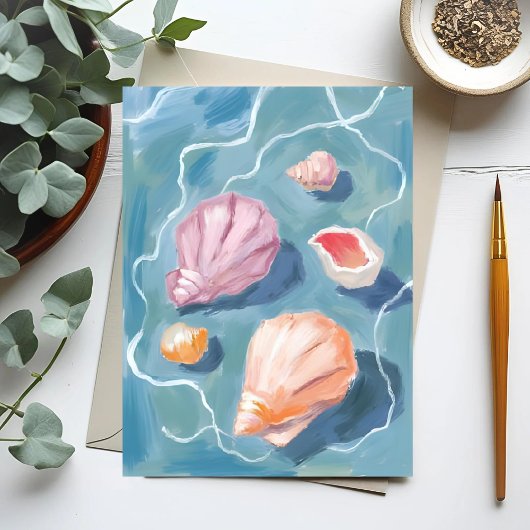 Ocean Seashells Pastel Watercolor Coastal Postkarte