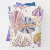 Ocean Seashells Starfish Blue Lila Gold Pink Geschenkpapier Set (Beispiel)