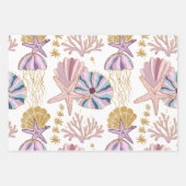 Ocean Seashells Starfish Blue Lila Gold Pink Geschenkpapier Set (Vorderseite)