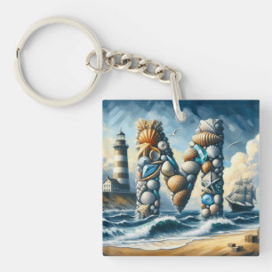 Ocean Seashore Lighthouse Sailboat Monogram M Schlüsselanhänger