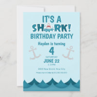 Ocean Shark 4th Birthday Party Einladung