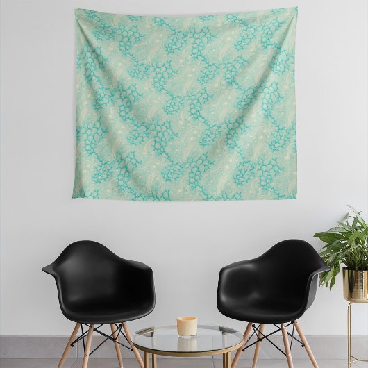 Ocean Shells Sea Waves Abstract Vintage Pattern Wandteppich