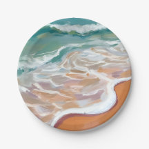 Ocean Shore | Aqua Blue Waves Beach Watercolor