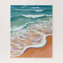 Ocean Shore | Aqua Blue Waves Beach Watercolor