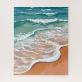 Ocean Shore | Aqua Blue Waves Beach Watercolor Puzzle