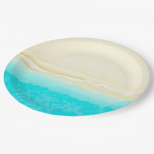 Ocean Shore Aquamarin Wasser hübsche Papier-Teller Pappteller (Schrägansicht)