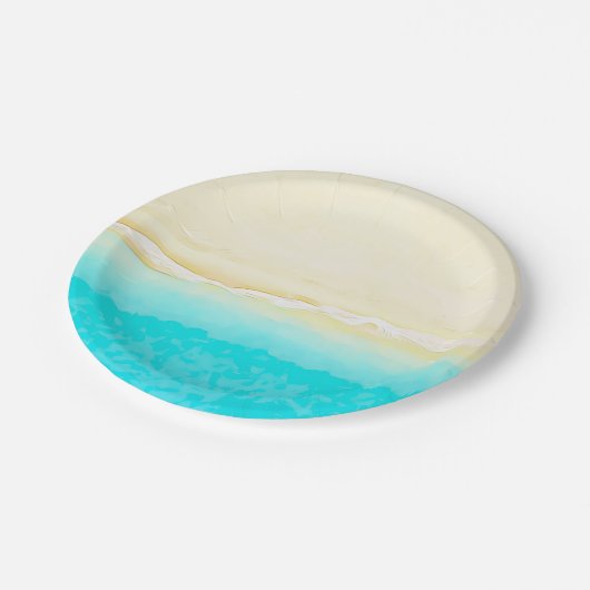 Ocean Shore Aquamarin Wasser hübsche Papier-Teller Pappteller (Schrägansicht)