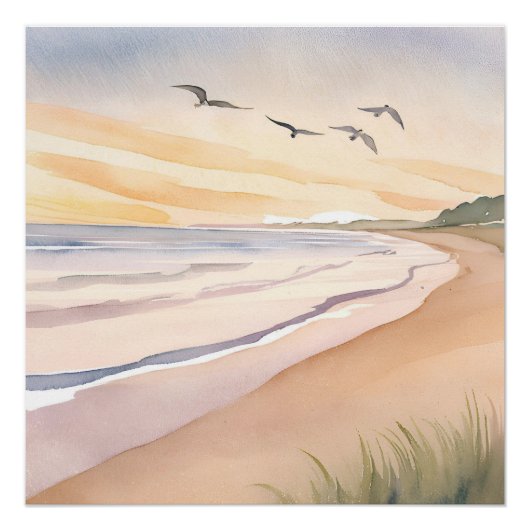 Ocean Shore | Helle, luftige Aquarellmalerei Poster (Vorderseite)