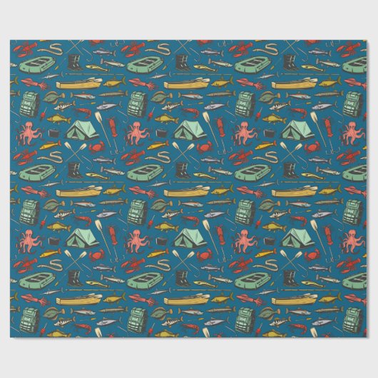 Ocean Shore Rubber Dingy Fishing Muster Geschenkpapier (Flach)