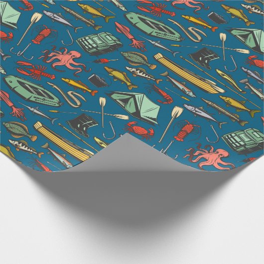 Ocean Shore Rubber Dingy Fishing Muster Geschenkpapier (Ecke)