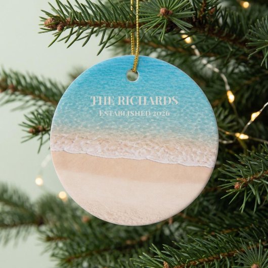 Ocean Shoreline Custom Name Keramik Ornament