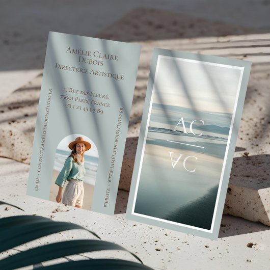 Ocean Shoreline Luxury Monogram Feminine Photo Visitenkarte