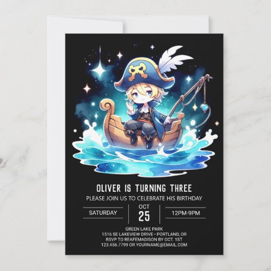Ocean Simple Pirate Birthday Einladung (Vorderseite)