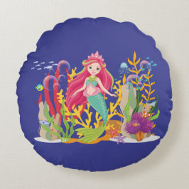 Ocean Siren: Langes rotes Haar Rundes Kissen