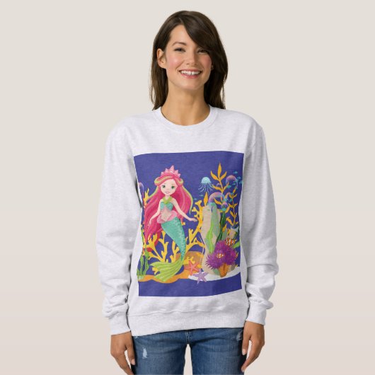 Ocean Siren: Langes rotes Haar Sweatshirt (Vorne ganz)