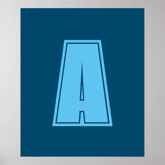 Ocean & Sky Blue Initial Monogram Calligraphy Chic Poster (Vorne)