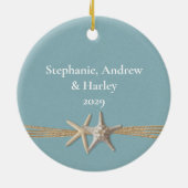 Ocean Sky Blue Starfish Foto Keramik Ornament (Hinten)