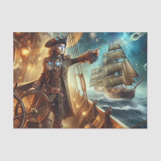 Ocean Space Pirate Steampunk Vintag Viktorianisch Seidenpapier (Vorderseite)